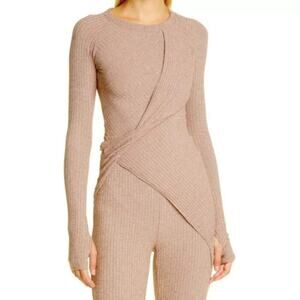 Alix Nyc Vista Rib Twist Front Stretch Long Sleeve Top in Chestnut Size Medium